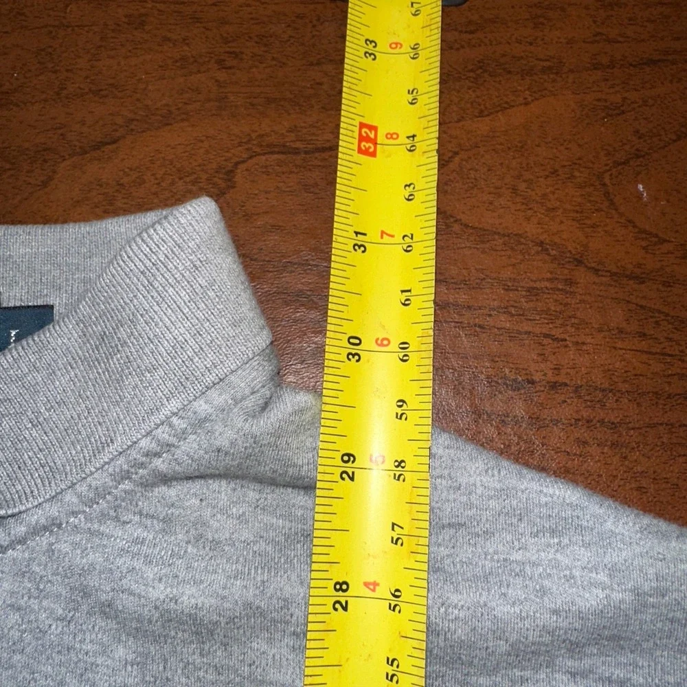 Polo Ralph‎ Lauren Men Large Gray Long Sleeve Cotton Polo Shirt Navy Blue Pony